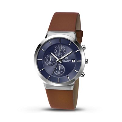 Men's brown leather strap blue dial chronograph watch 7132.01
